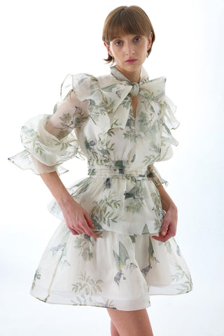 MAEVE SILK ORGANZA TIE NECK MINI DRESS