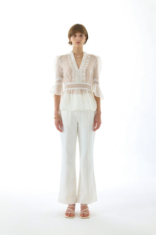 JOSEPHINE SILK PEPLUM BLOUSE WHITE