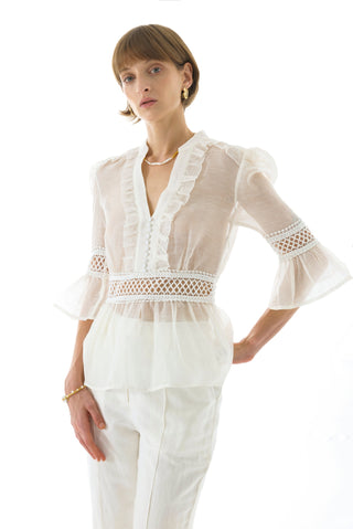JOSEPHINE SILK PEPLUM BLOUSE WHITE