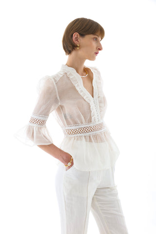 JOSEPHINE SILK PEPLUM BLOUSE WHITE
