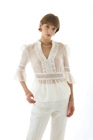 JOSEPHINE SILK PEPLUM BLOUSE WHITE