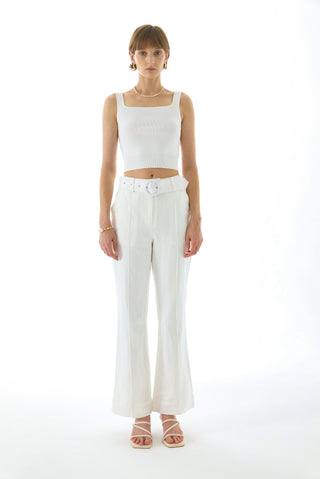 JOSEPHINE FLARE BELT PANTS WHITE
