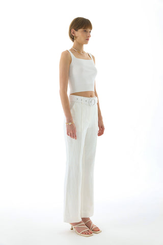 JOSEPHINE FLARE BELT PANTS WHITE