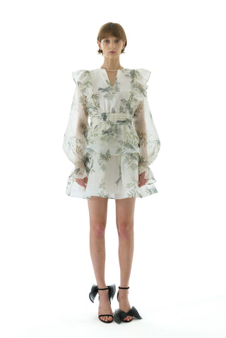 MAEVE SILK ORGANZA TIE NECK MINI DRESS