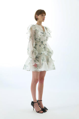 MAEVE SILK ORGANZA TIE NECK MINI DRESS