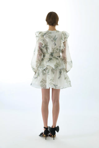 MAEVE SILK ORGANZA TIE NECK MINI DRESS