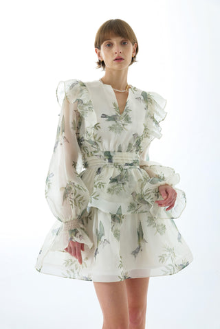 MAEVE SILK ORGANZA TIE NECK MINI DRESS