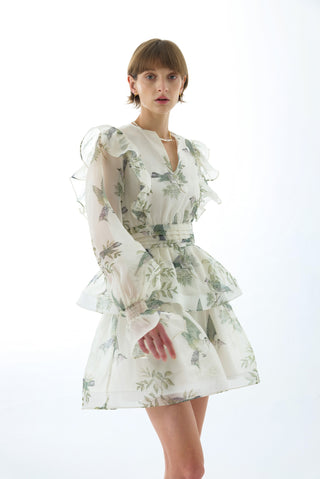MAEVE SILK ORGANZA TIE NECK MINI DRESS