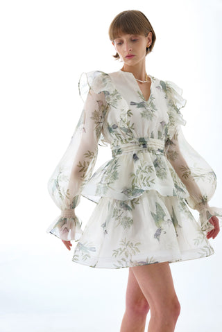 MAEVE SILK ORGANZA TIE NECK MINI DRESS