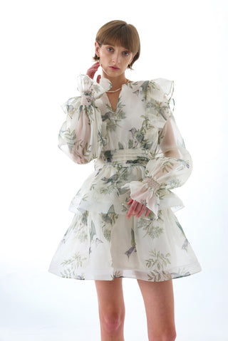 MAEVE SILK ORGANZA TIE NECK MINI DRESS