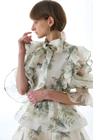 MAEVE SILK ORGANZA TIE NECK MINI DRESS