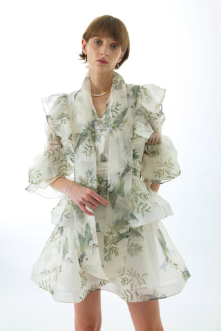 MAEVE SILK ORGANZA TIE NECK MINI DRESS