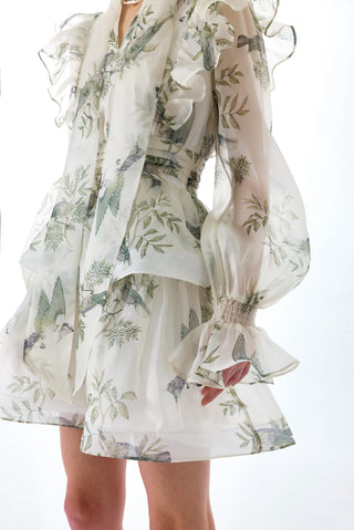 MAEVE SILK ORGANZA TIE NECK MINI DRESS