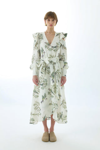 MAEVE LINEN TIE FRONT MIDI DRESS