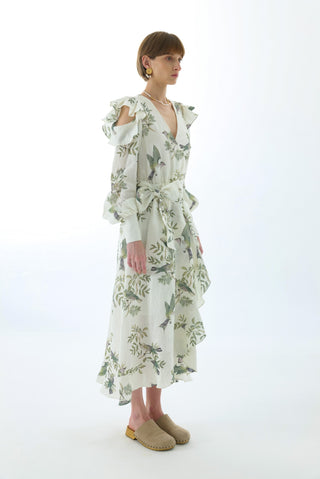 MAEVE LINEN TIE FRONT MIDI DRESS