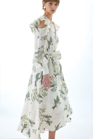 MAEVE LINEN TIE FRONT MIDI DRESS