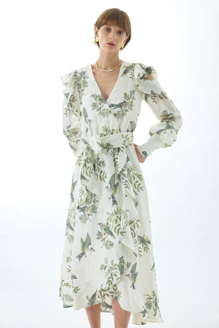 MAEVE LINEN TIE FRONT MIDI DRESS