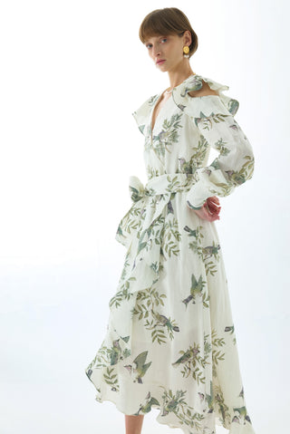 MAEVE LINEN TIE FRONT MIDI DRESS