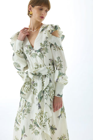 MAEVE LINEN TIE FRONT MIDI DRESS