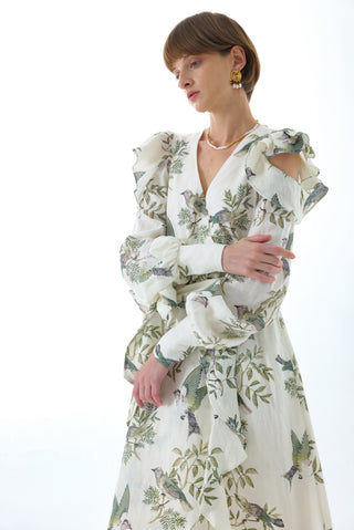 MAEVE LINEN TIE FRONT MIDI DRESS