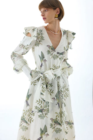 MAEVE LINEN TIE FRONT MIDI DRESS