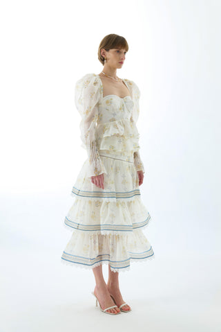 CYNTHIA SILK TIERED MIDI SKIRT