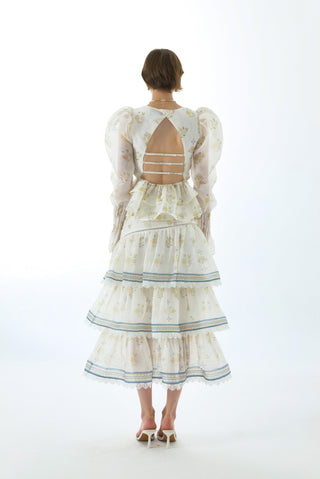 CYNTHIA SILK TIERED MIDI SKIRT