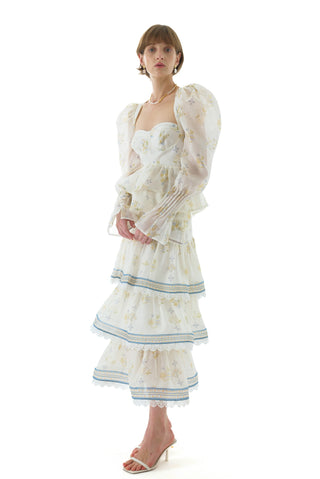 CYNTHIA SILK TIERED MIDI SKIRT
