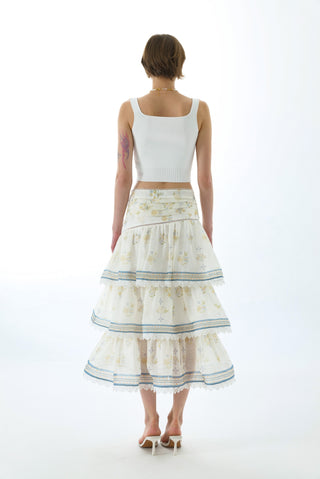 CYNTHIA SILK TIERED MIDI SKIRT