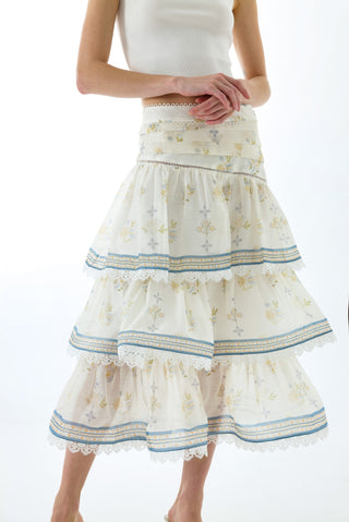 CYNTHIA SILK TIERED MIDI SKIRT