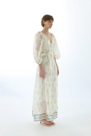 CYNTHIA SILK PUFF SLEEVE MAXI DRESS