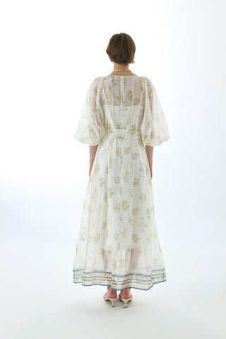 CYNTHIA SILK PUFF SLEEVE MAXI DRESS