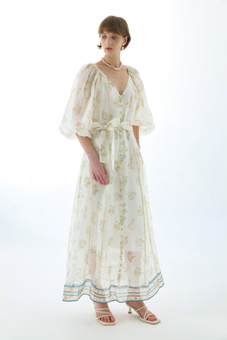 CYNTHIA SILK PUFF SLEEVE MAXI DRESS