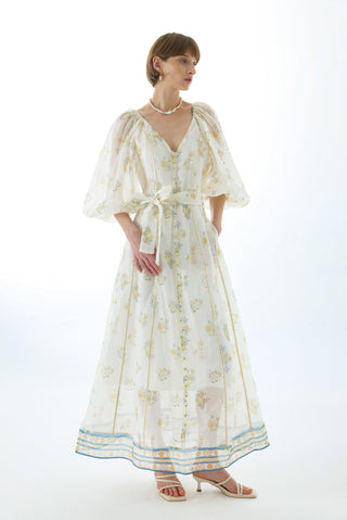 CYNTHIA SILK PUFF SLEEVE MAXI DRESS