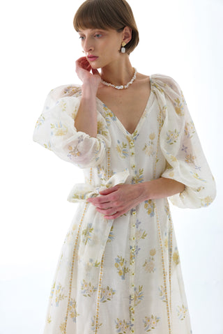 CYNTHIA SILK PUFF SLEEVE MAXI DRESS