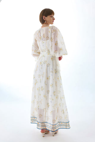 CYNTHIA SILK PUFF SLEEVE MAXI DRESS