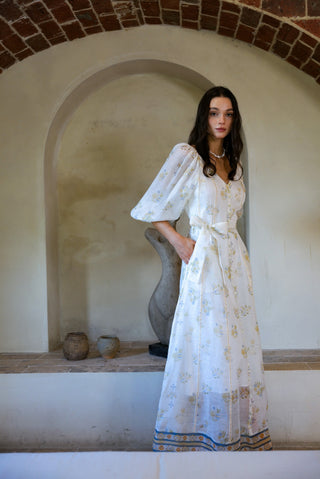 CYNTHIA SILK PUFF SLEEVE MAXI DRESS